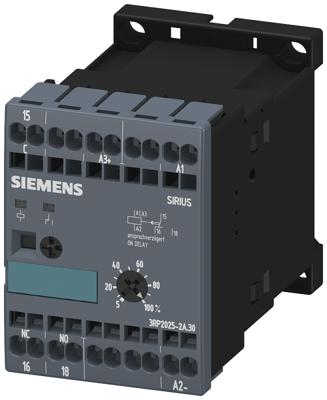 Реле времени электронное задержка на включение 1пер. контакт AC/DC 24В AC 100 до 127В 0.05с…100ч ширина установки 45мм пруж. клеммы зажим для клетки Siemens 3RP20252AQ30 #1