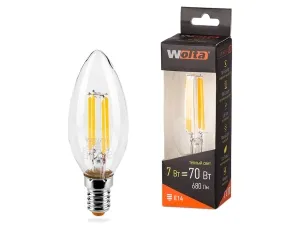 Лампа LED  WOLTA FILAMENT  C35 7Вт 730Лм Е14 3000K 1/10/50