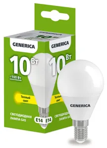 Лампа светодиодная G45 10Вт шар 3000К E14 230В GENERICA LL-G45-10-230-30-E14-G #1