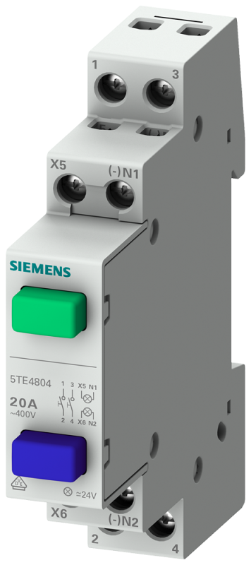 Выключатель t=70мм 1NO+1NO 20А 2 кнопки с лампами сер.+голуб. 24В Siemens 5TE4804 #1