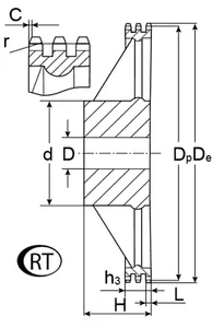 Звездочка со ступицей (чугун) под расточку для цепи: 06B-3, Z=57, 3/8" x 7/32" RT05057 #2