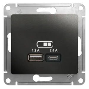 Розетка USB Glossa тип A+C 5В/2.4А 2х5В/1.2А механизм антрацит SE GSL000739 #1