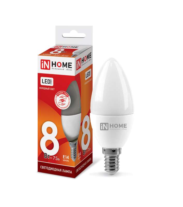 Лампа светодиодная LED-СВЕЧА-VC 8Вт свеча 230В E14 6500К 760лм IN HOME 4690612024806 #1