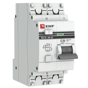 Выключатель автоматический дифференциального тока 2п C 25А 10мА тип AC 4.5кА АД-32 защита 270В электрон. PROxima EKF DA32-25-10-pro #1