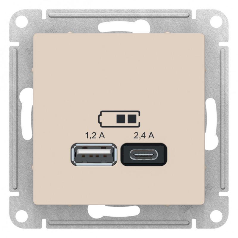 Механизм розетки USB AtlasDesign A+С 5В/2.4А 2х5В/1.2А беж. SchE ATN000239 #1