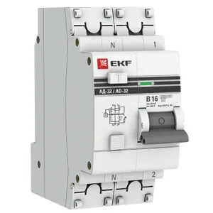 Выключатель автоматический дифференциального тока 2п B 16А 30мА тип AC 4.5кА АД-32 2мод. защита 270В электрон. PROxima EKF DA32-16-B-30-pro #1
