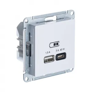 Розетка USB AtlasDesign тип A+C 45Вт QC PD высокоскор. ЗУ механизм бел. SE ATN000129 #1