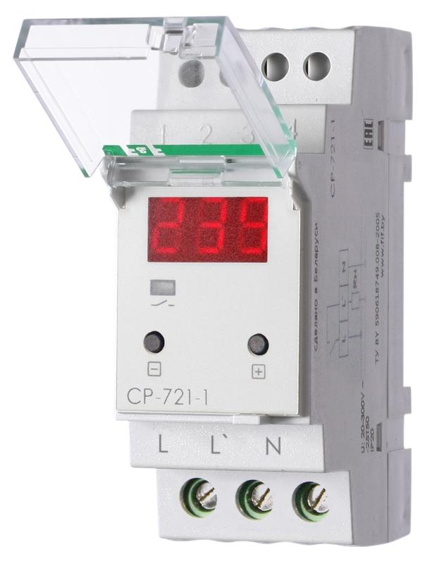 Реле напряжения CP-721-1 (однофазное; цифровая индикация; напряжение питания 50-450В контакт 1NO 63А встроен. таймер регистрация аварий в памяти индикация текущего напряжения) (аналог УЗМ) F&F EA04.009.013 #1