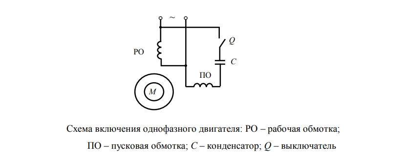 Схема подключения однофазного электродвигателя, рабочая обмотка