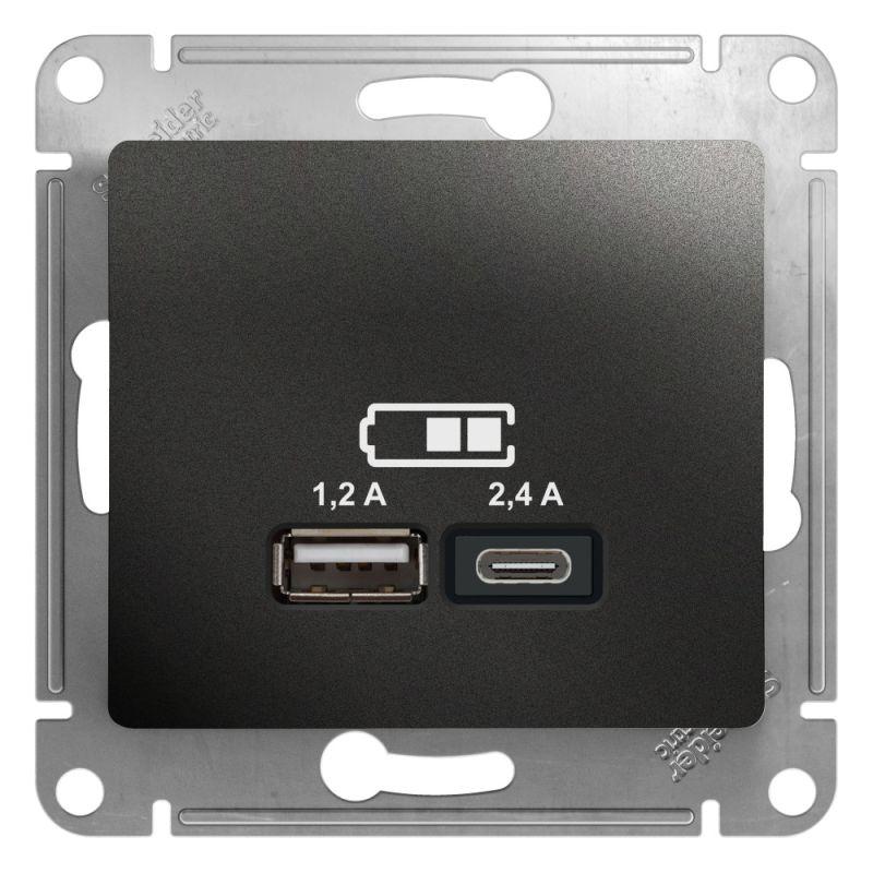 Розетка USB Glossa тип A+C 5В/2.4А 2х5В/1.2А механизм антрацит SE GSL000739 #1