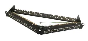 Патч-панель модульная 19дюйм 24 порта угловая 1U для экранированных и неэкранированных модулей Keystone Jack с задним кабельным организатором (без модулей) PPBL5A-19-24-SH-RM Hyperline 434009