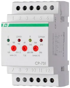 Реле напряжения CP-731 (трехфазный; микропроцессорный; контроль верхнего и нижнего значений напряжения; контроль асимметрии; чередования фаз; монтаж на DIN-рейке 35мм 3х400/230+N 2х8А 1Z 1R IP20) F&F EA04.009.005 #1