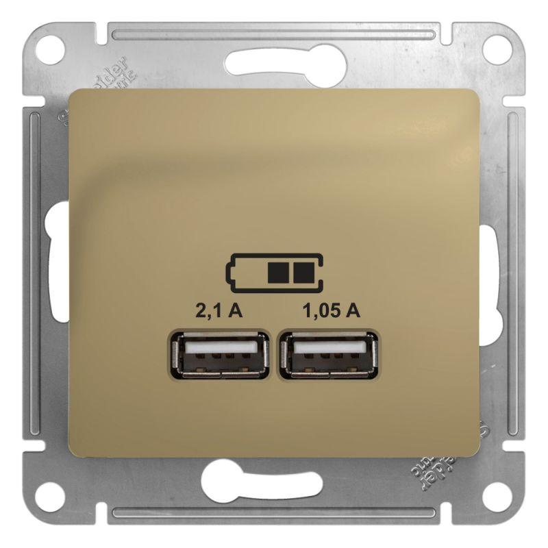 Розетка USB 2-м СП Glossa тип A+A 5В/2100мА 2х5В/1050мА механизм титан SE GSL000433 #1