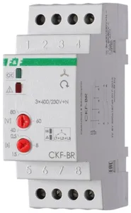 Реле контроля наличия и чередования фаз CKF-BR (монтаж на DIN-рейке 35мм; регулировка порога отключения; регулировка времени отключения; 3х400/230+N 2х8А 1Z 1R IP20) F&F EA04.002.003