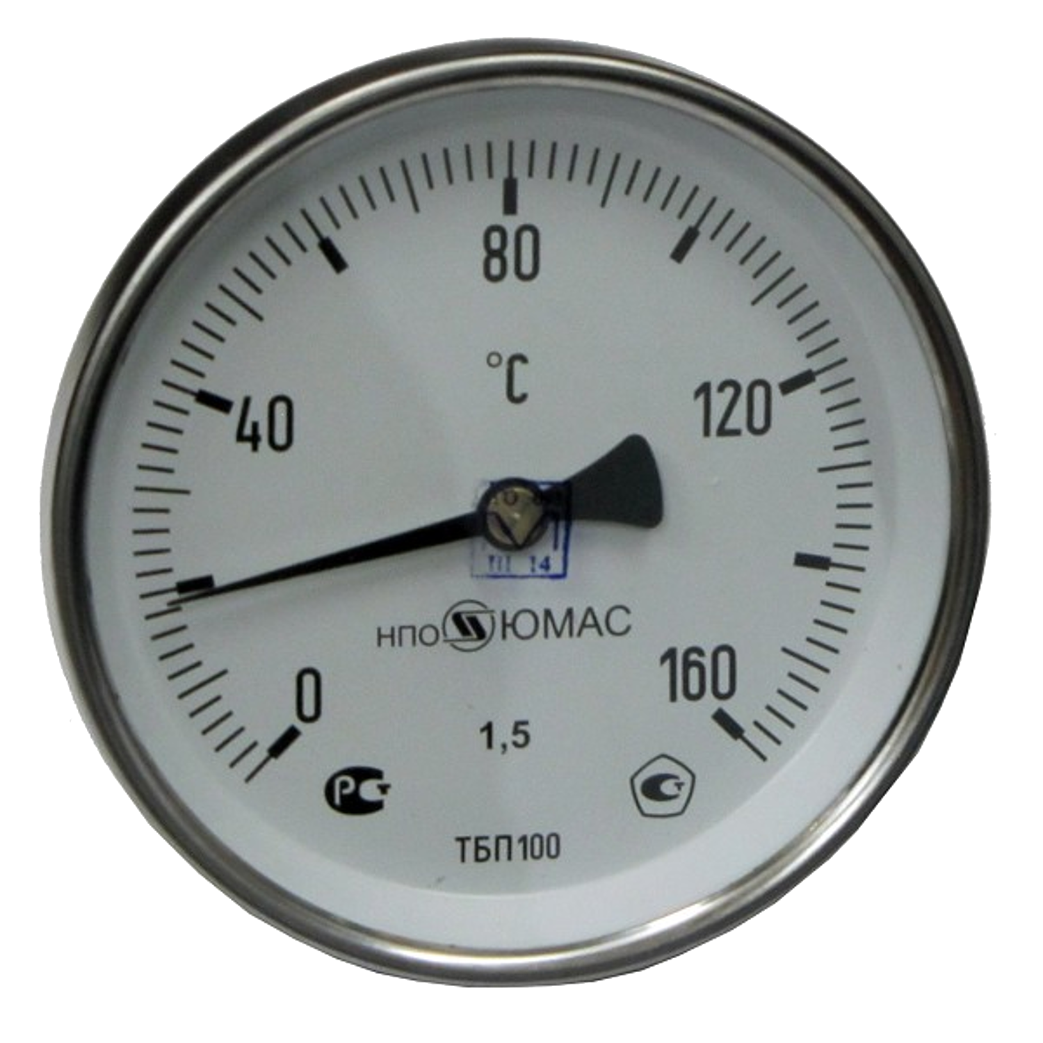 Термометр биметаллический ТБП-Т 160С Дк63 L=50 G1/2" осевой НПО ЮМАС #1