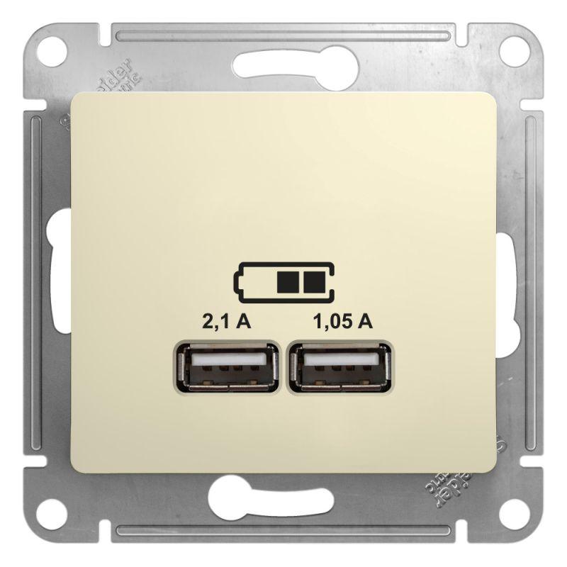Розетка USB 2-м СП Glossa A+A 5В/2.1А 2х5В/1.05А механизм беж. SE GSL000233 #1